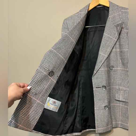 AQUASCUTUM Vintage Ingrid Wool Silk Double Breasted Checked Tailored Blazer - Picture 6 of 10
